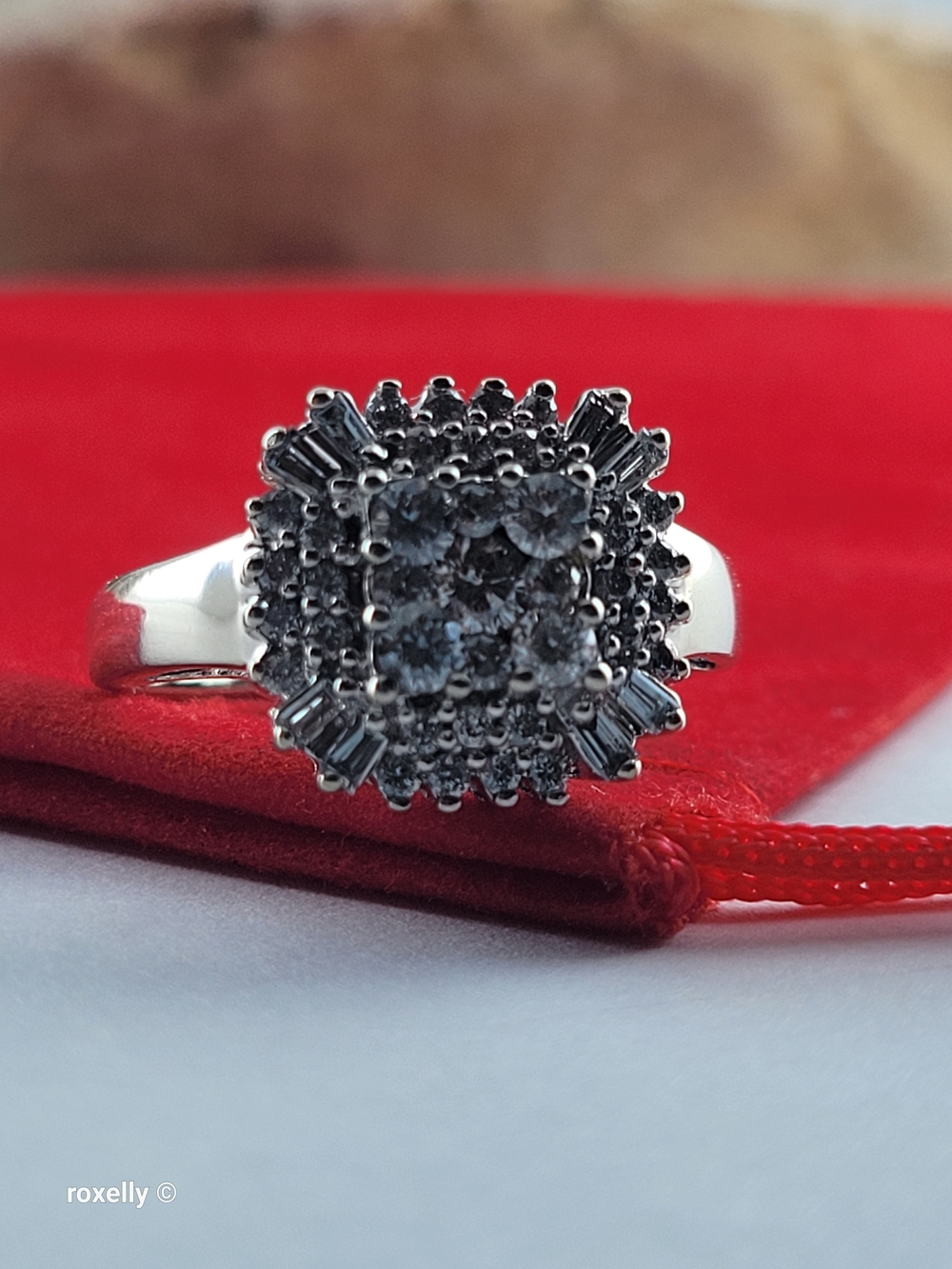Effy 14K White Gold Genuine Natural Diamonds Cluster Ring Size 7 -Solid Gold!